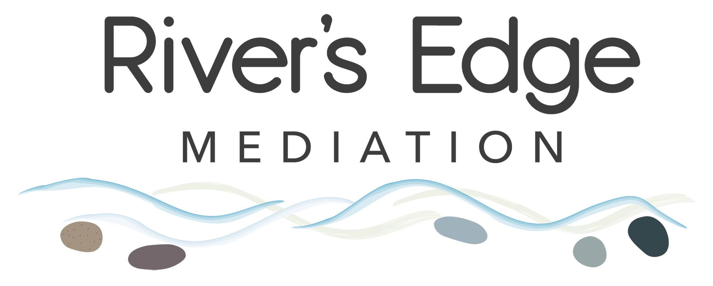 River's Edge Mediation Logo, text with a representation of a river underneath it.